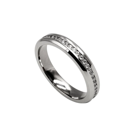 ALIANÇA DE AÇO QUINADA C/ FRISO CRAVEJADO E FOSCO 3,5 MM 4320 F