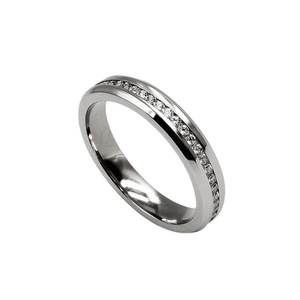 ALIANÇA DE AÇO QUINADA C/ FRISO CRAVEJADO E FOSCO 3,5 MM 4320 F