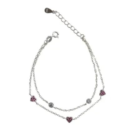 PULSEIRA PB925 CARTIE FIO DUPLO 3 CORAÇÕES CRAV. COLOR. C/ 2 ZS 3MM 50569