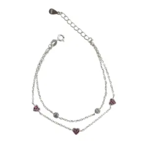 PULSEIRA PB925 CARTIE FIO DUPLO 3 CORAÇÕES CRAV. COLOR. C/ 2 ZS 3MM 50569