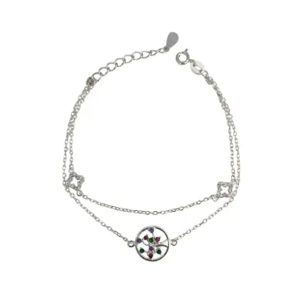 PULSEIRA PB925 CARTIE DUPLA 2 FLORES CRAV 4 PET. MED. ARVORE DA VIDA ZS 50580