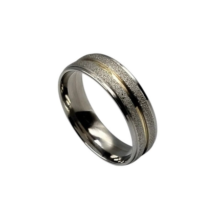 ALIANÇA DE AÇO DIAMANTADA COM FILETE OURO 6,5MM 4449 M