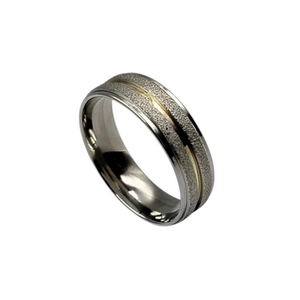ALIANÇA DE AÇO DIAMANTADA COM FILETE OURO 6,5MM 4449 M