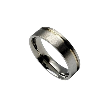 ALIANÇA DE AÇO QUADRADA 6MM FOSCA COM FILETE OURO LATERAL RAO6 M