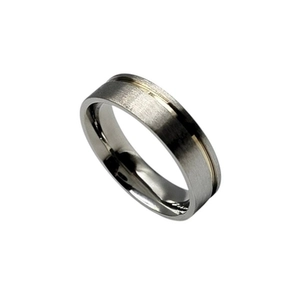ALIANÇA DE AÇO QUADRADA 6MM FOSCA COM FILETE OURO LATERAL RAO6 M