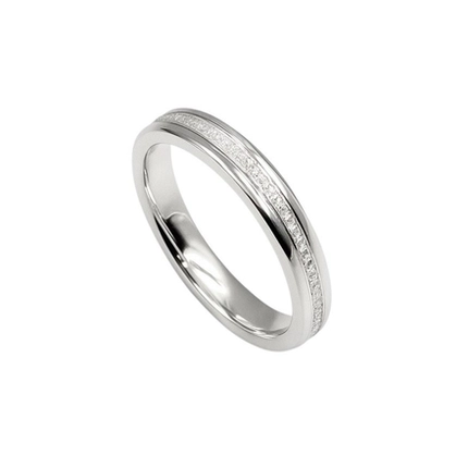 ALIANÇA DE PRATA QUINADA C/ FRISO TODO CRAVEJADO 3,5MM 2341