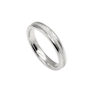ALIANÇA DE PRATA QUINADA C/ FRISO TODO CRAVEJADO 3,5MM 2341