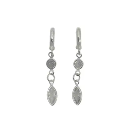 BRINCO PRATA 925 ARGOLA LISA COM ZIRCONIA NAVETE E REDONDA 5307