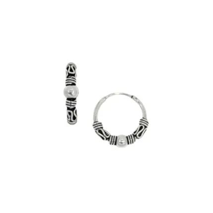 BRINCO ARGOLA PRATA 925 BALI 1BOLINHA E 2ASPIRAL 16MM B