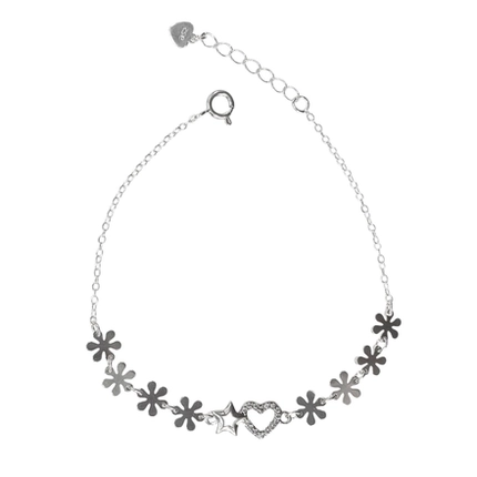 PULSEIRA PB925 ELO. CARTIE C/ CORAÇÃO CRAV. VAZ. ESTRELA LISA E 8 FLORES LISAS 50805
