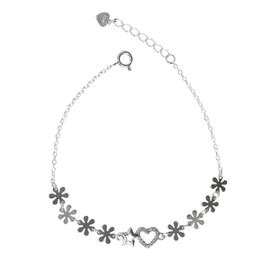 PULSEIRA PB925 ELO. CARTIE C/ CORAÇÃO CRAV. VAZ. ESTRELA LISA E 8 FLORES LISAS 50805