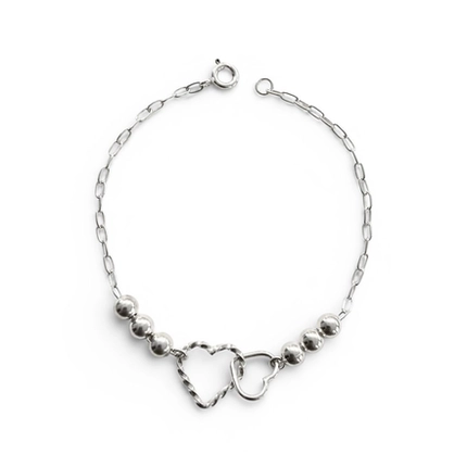 PULSEIRA PB925 CARTIE C/ 6 BOL. 5MM C/ 2 CORAÇÕES ENTRELAÇADOS 1 LISO P E 1 FILET. M 50424