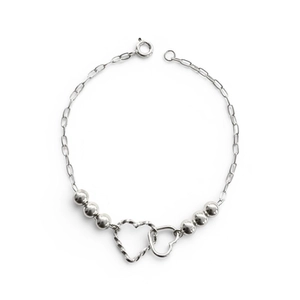 PULSEIRA PB925 CARTIE C/ 6 BOL. 5MM C/ 2 CORAÇÕES ENTRELAÇADOS 1 LISO P E 1 FILET. M 50424