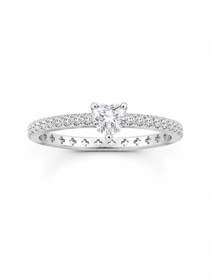 ANEL PB925 SOLITÁRIO CORAÇÃO 4 GARRAS COM ARO CRAVEJADO 7804878000